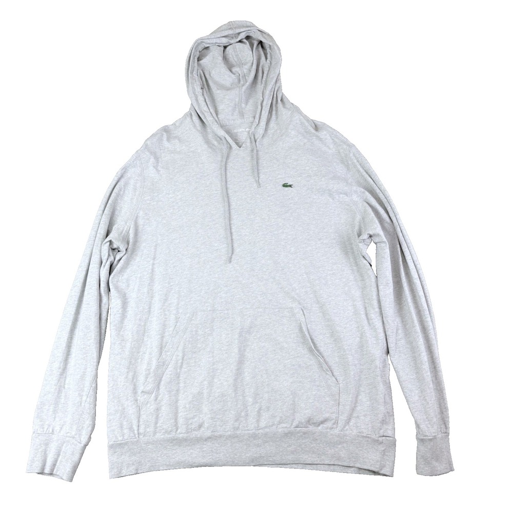 Lacoste 3XL Gray Cotton Pullover Hooded Jersey Tee Regular Fit Embroidered Logo